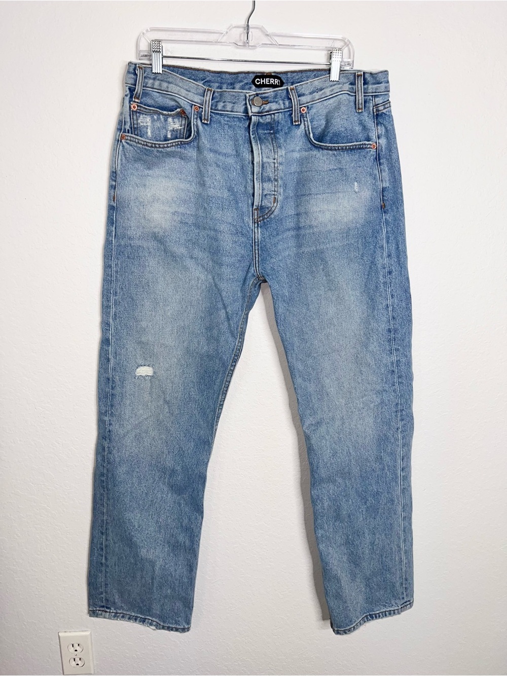 Cherry LA Los Angeles Straight Jeans Men’s 36 5 Pocket Denim Distressed USA H